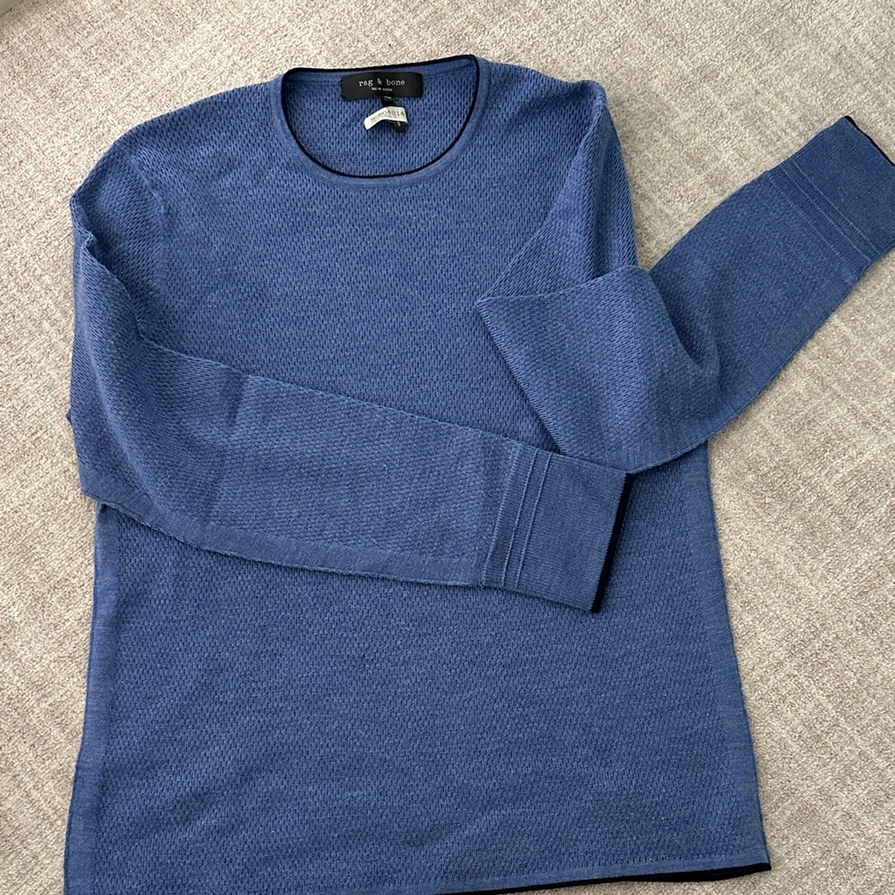 rag & bone Textured Blue Crewneck Sweater